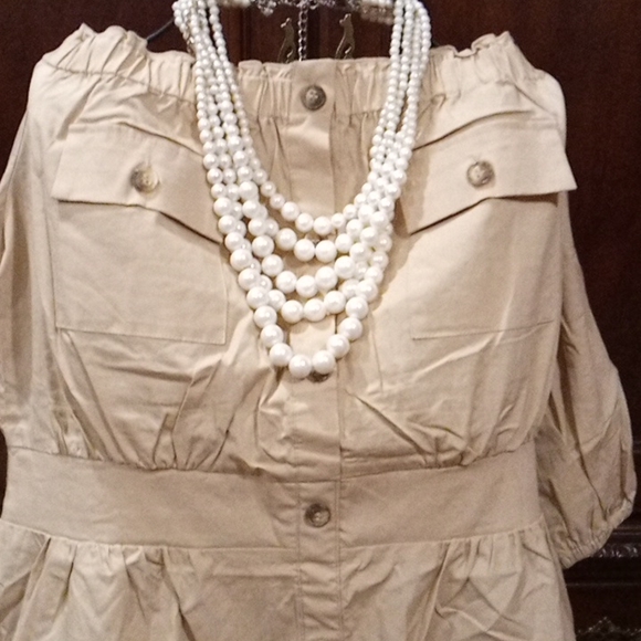 Gabrielle Union Khaki Off Shoulder Dress - Picture 2 of 6